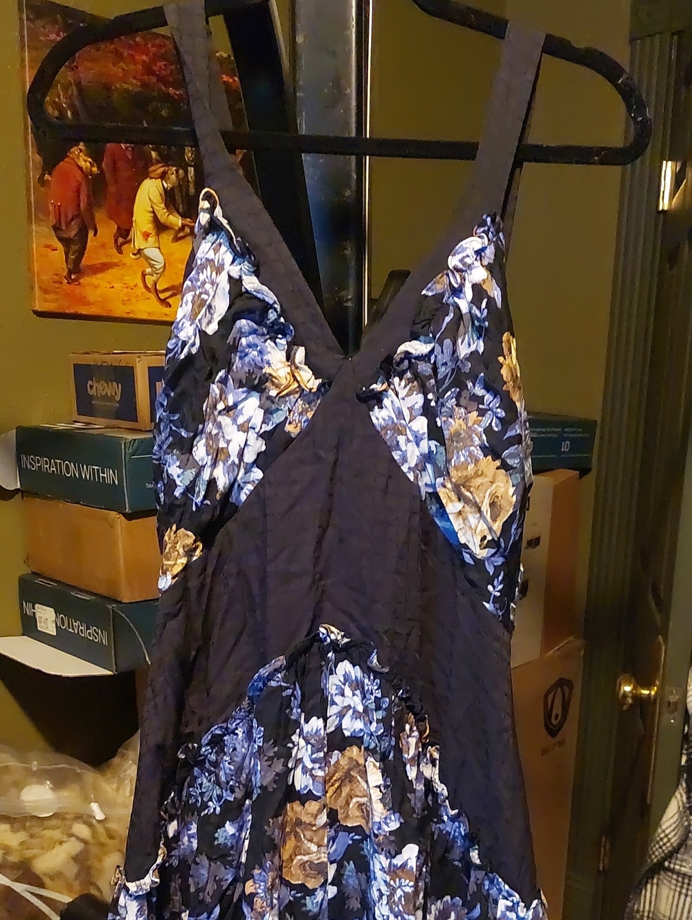 Anthropologie Black Floral Slip Dress with hi low hem